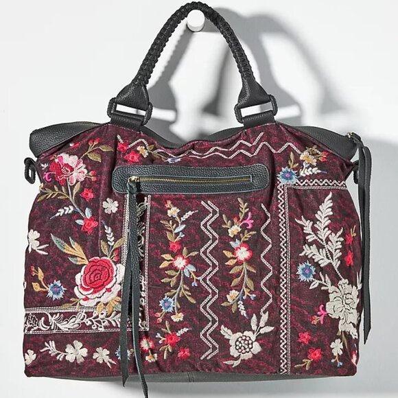 Johnny Was Roma Garnet Viper Overnight Bag Embroidered Red Handbag Burgundy NEW